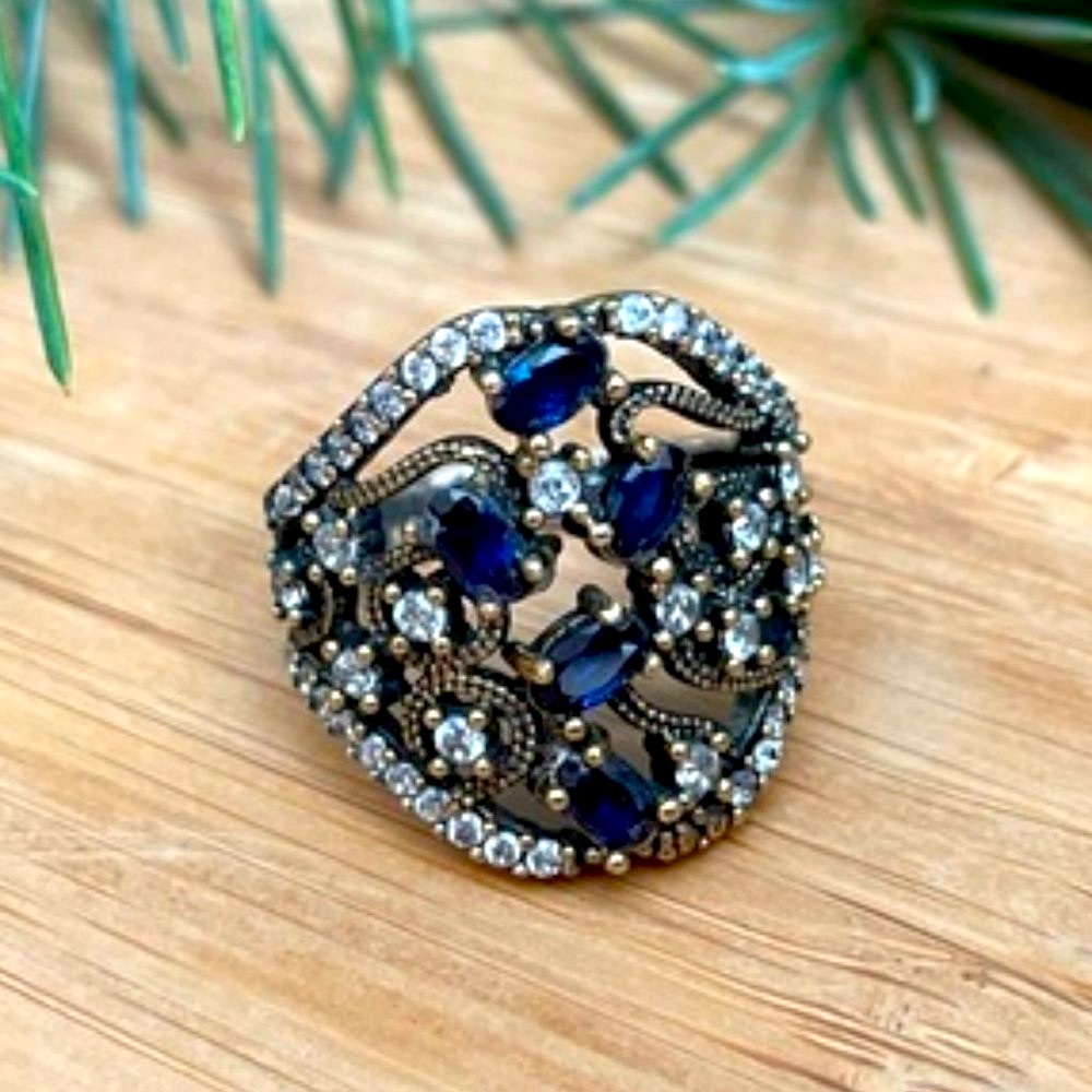 925 Sterling Silver, Sapphire & Topaz Ring